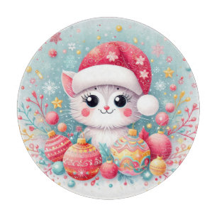 Planche À Découper Chat de Noël mignon et coloré