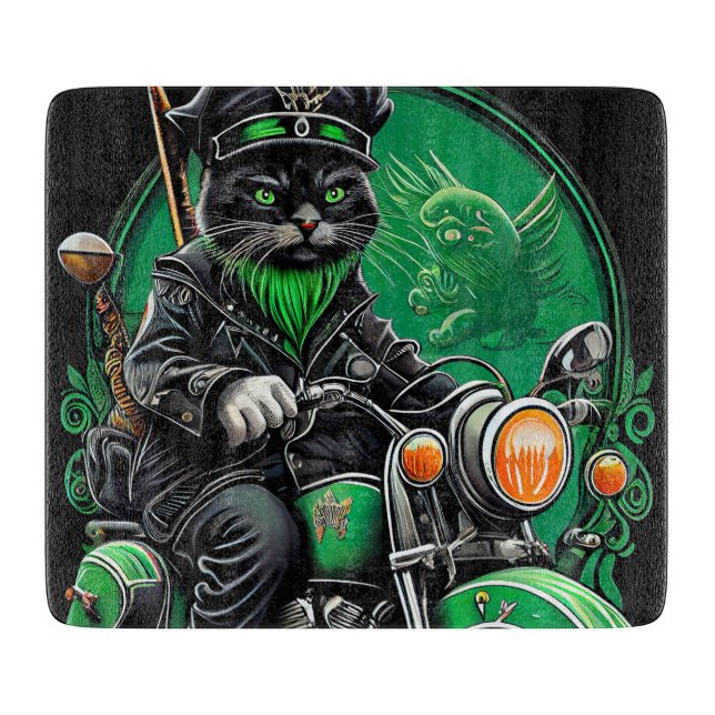 Planche À Découper Chat noir conduite vélo St. Patrick's Day (Devant)