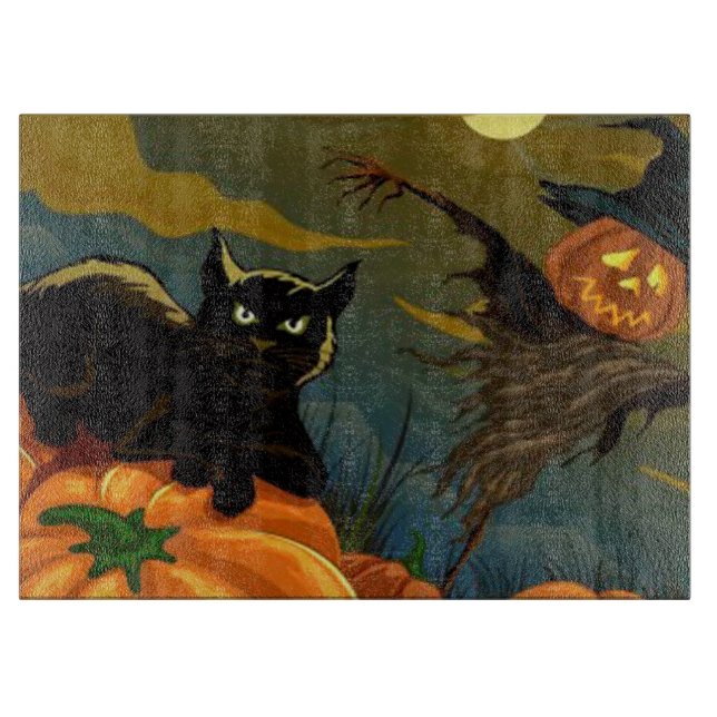Planche À Découper Chat noir et épouvantail (Devant)
