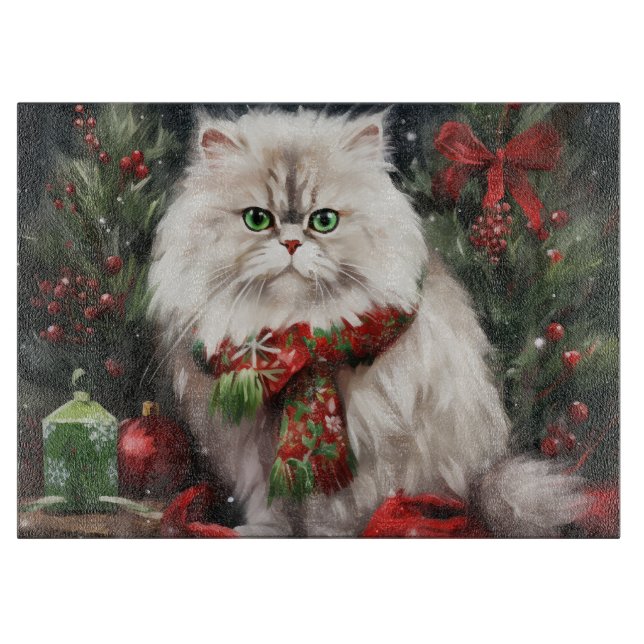 Planche À Découper Chat perse en Noël de neige (Devant)