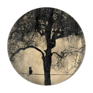 Planche À Découper Chat sur un fil pleine lune