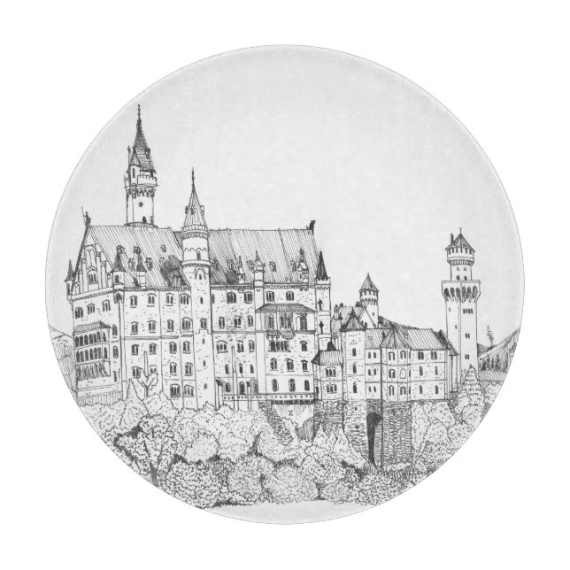 Planche À Découper Château de Neuschwanstein Allemagne Art de ligne (Devant)