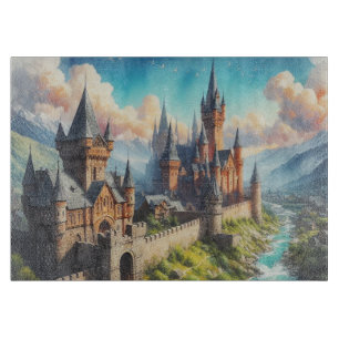 Planche À Découper Château médiéval dans un paysage montagnard