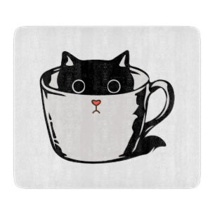 Planche À Découper Chaton noir avec nez rouge caché dans une tasse