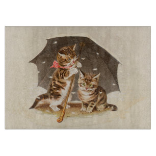 Planche À Découper Chatons vintage sous un parapluie art de chat anti