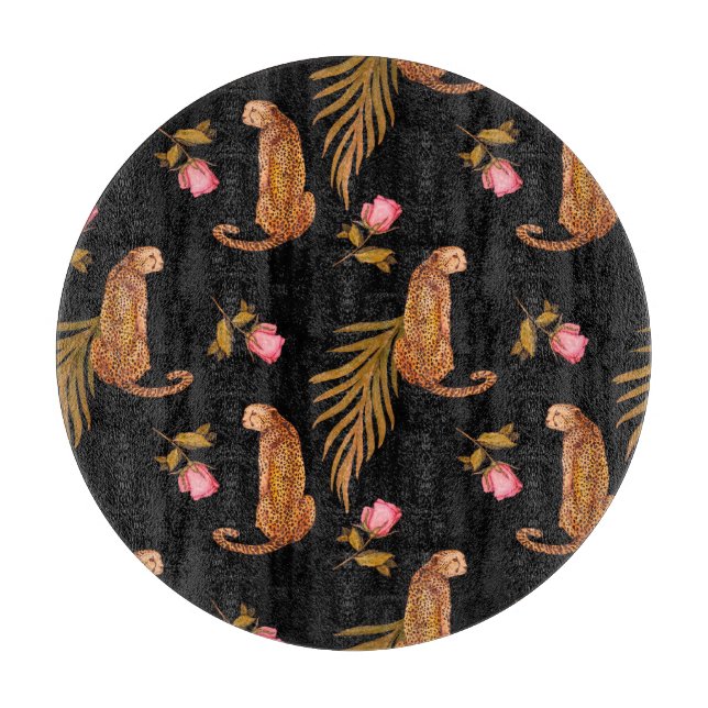 Planche À Découper Cheetahs romantiques : aquarelle motif sans coutur (Devant)