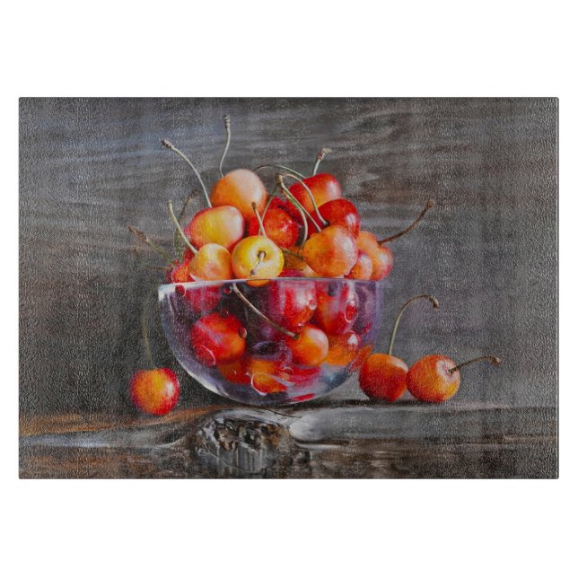 Planche À Découper Cherry Still Life in Glass Stretched Canvas Print (Devant)