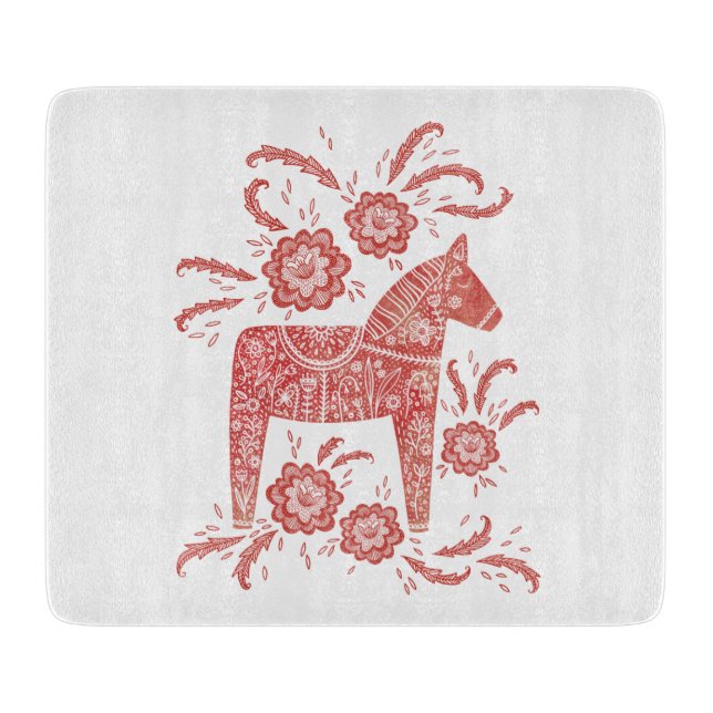 Planche À Découper Cheval de Dala suédois Rouge et blanc (Devant)