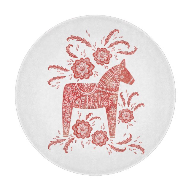 Planche À Découper Cheval de Dala suédois Rouge et blanc (Devant)