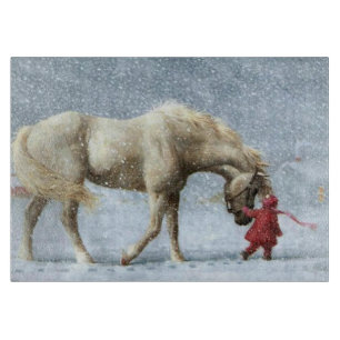 Planche À Découper Cheval et fille en hiver