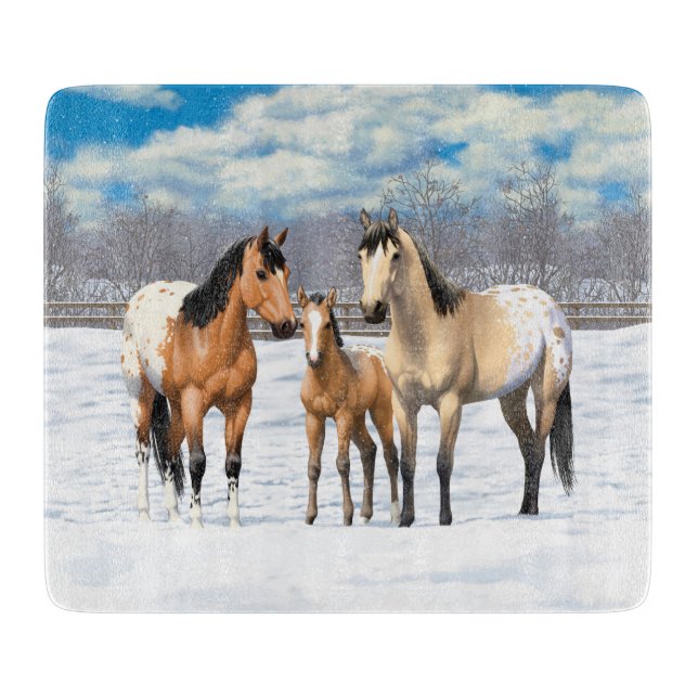 Planche À Découper Chevaux Appaloosa En Peau De Bouche En Neige (Devant)