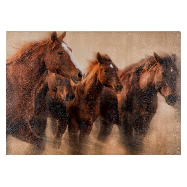 Planche À Découper Chevaux au galop, flou et crinières au vent (Devant)
