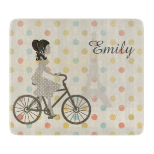 Planche À Découper Chic Paris Girl Riding Bike Dotty Personnalisé