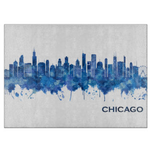 Planche À Découper Chicago Illinois Skyline Blue
