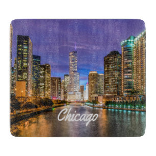 Planche À Découper Chicago Illinos City La Nuit