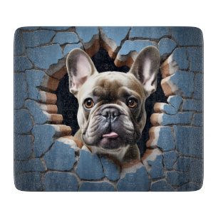 Planche À Découper Chien à taureaux français 3D cracké Trou bleu Mur
