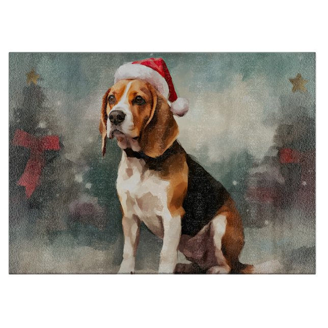 Planche À Découper Chien beagle à Noël de neige (Devant)