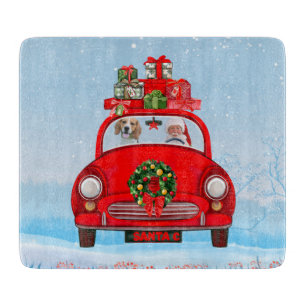 Planche À Découper Chien beagle En Voiture Avec Le Père Noël