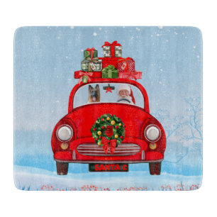 Planche À Découper Chien berger allemand en voiture avec le Père Noël