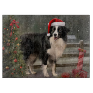 Planche À Découper Chien Border Collie dans la neige de Noël