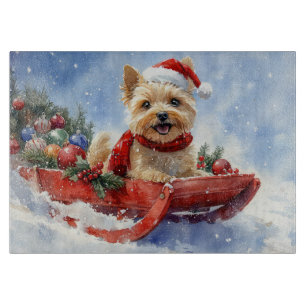 Planche À Découper Chien Cairn Terrier dans un traîneau Laissez neige