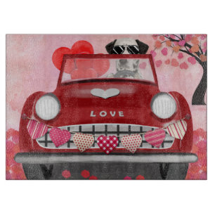 Planche À Découper Chien Dalmatien Conduisant une Voiture avec des Cœ