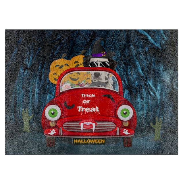 Planche À Découper Chien Dalmatien conduisant voiture effrayant Hallo (Devant)