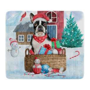 Planche À Découper Chien de Boston Terrier dans la neige Maison de Ch