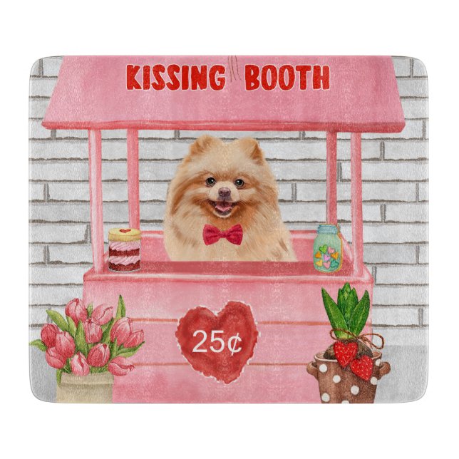 Planche À Découper Chien de Poméranie Valentine's Day Kissing Booth (Devant)