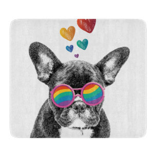 Planche À Découper Chien de taureau avec Coeurs Saint-Valentin