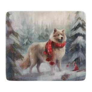 Planche À Découper Chien finnois de Laponie dans la neige de Noël 