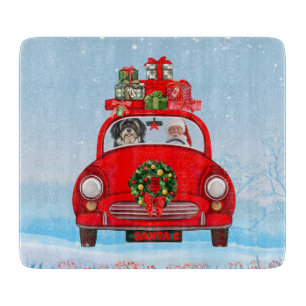 Planche À Découper Chien Havanais En Voiture Avec Le Père Noël Lance