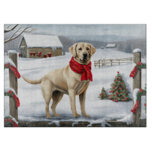 Planche À Découper Chien Labrador Retriever dans la neige de Noël