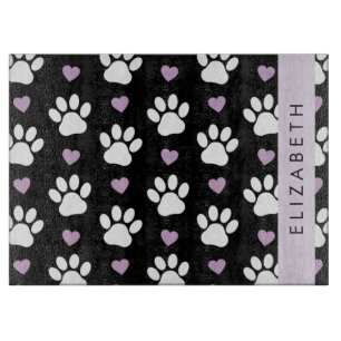 Planche À Découper Chien Paws, White Paws, Lilac Hearts, Votre Nom