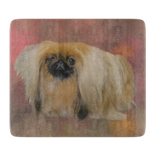 Planche À Découper Chien Pékinois sur Fond Abstrait Mauve