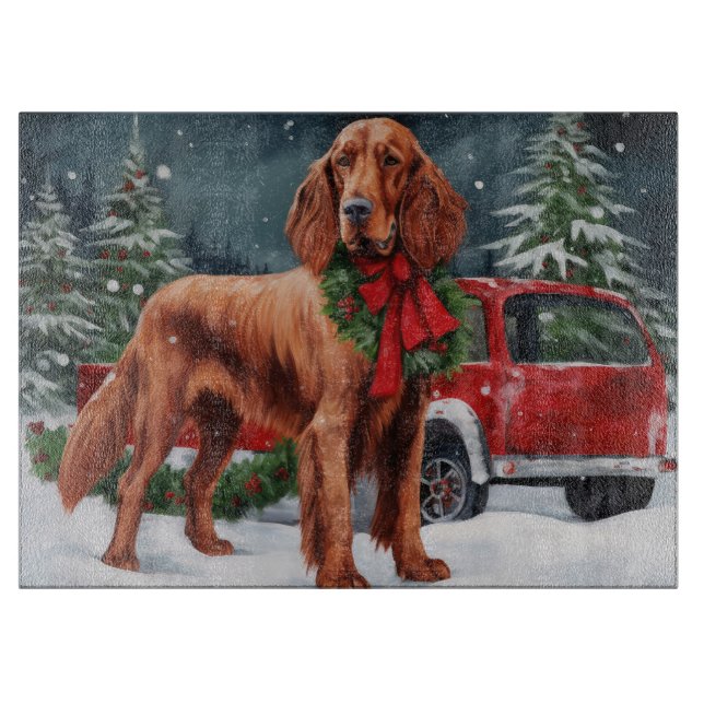 Planche À Découper Chien rouge irlandais à la neige Noël (Devant)