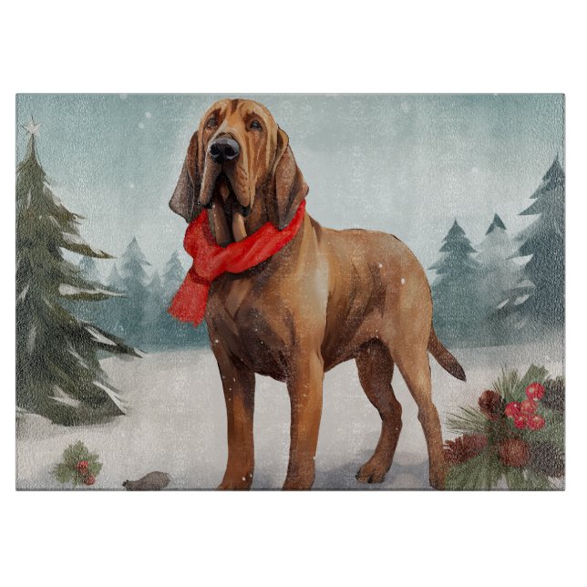Planche À Découper Chien sanglant à Noël de neige (Devant)