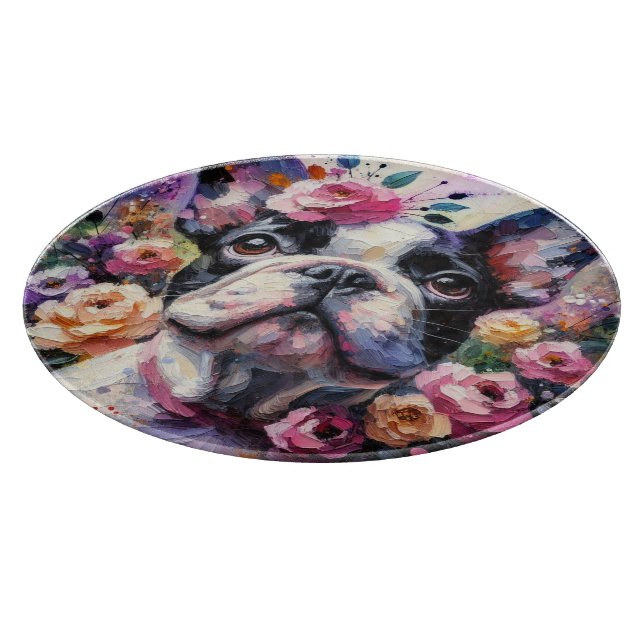 Planche À Découper Chien-taureau français avec peinture impressionnis (Coin)