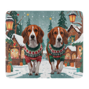 Planche À Découper Chiens American Foxhound Noël Neige Fêtes
