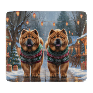 Planche À Découper Chiens Chow Chow Noël Neige Vacances