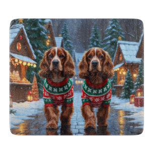 Planche À Découper Chiens Cocker Spaniel Noël Neige Fêtes