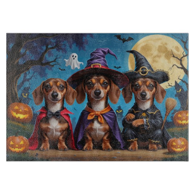Planche À Découper Chiens de Dachshund Citrouille Halloween drôle (Devant)