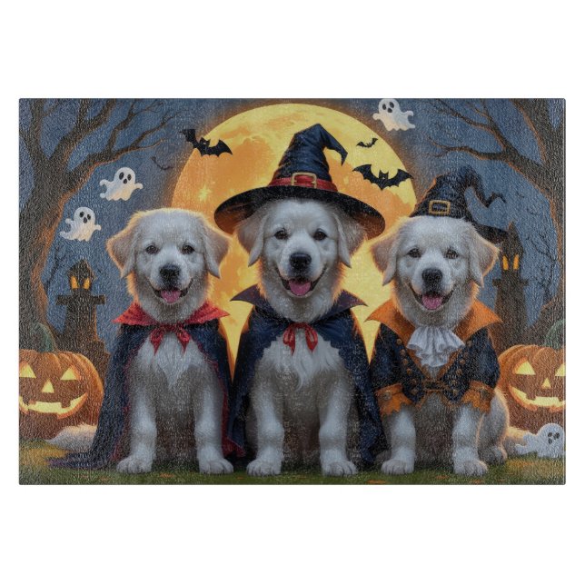 Planche À Découper Chiens des grandes Pyrénées Citrouille Halloween d (Devant)