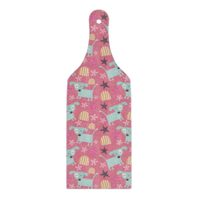 Planche À Découper Chiens, étoiles et fleurs (Devant)