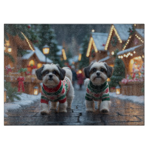 Planche À Découper Chiens Malti Tzu Noël Neige Vacances