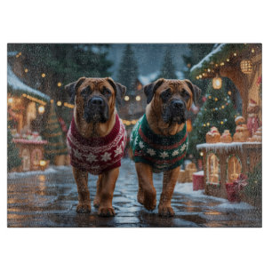 Planche À Découper Chiens Mastiff Tibétains Noël Neige Fêtes