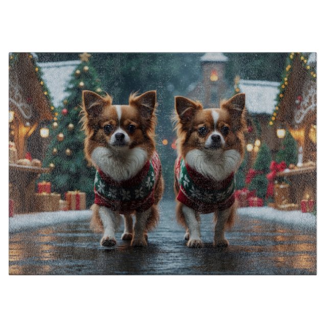 Planche À Découper Chiens Papillon Noël Neige Fêtes (Devant)