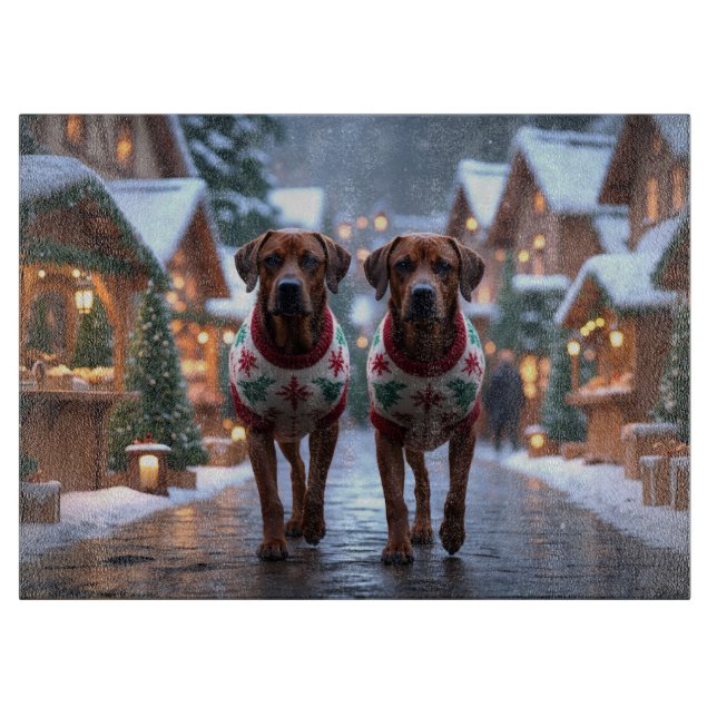 Planche À Découper Chiens Rhodesian Ridgeback Noël Neige Fêtes (Devant)
