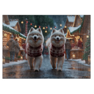Planche À Découper Chiens Samoyède Noël Neige Fêtes
