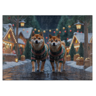 Planche À Découper Chiens Shiba Inu Noël Neige Fêtes